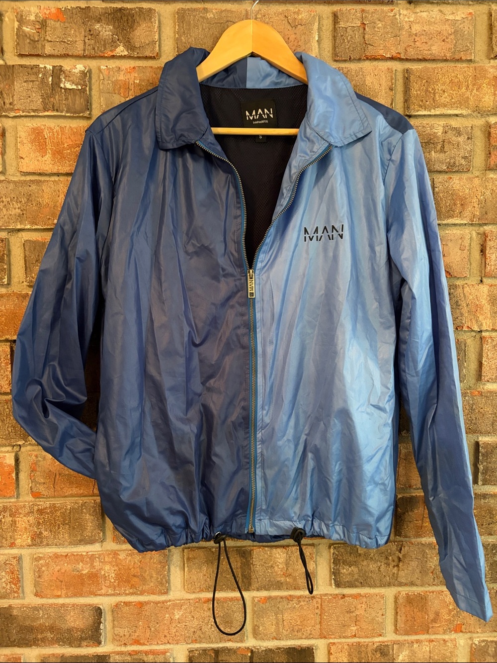 MAN Blue Men's Packable Zip-Up Windbreaker